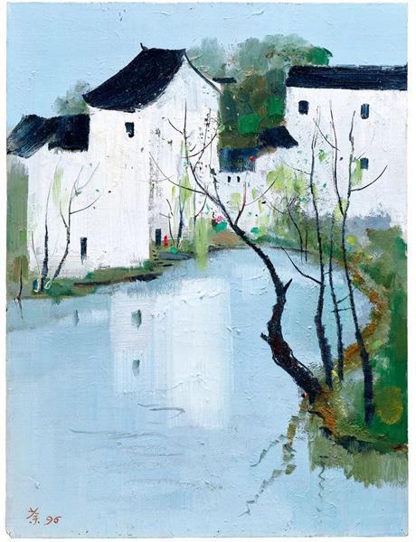 吴冠中《池塘人家（故乡）》
1996 年作
油彩木板
61.4 x 46 cm。
成交价：HK$ 10，620，000